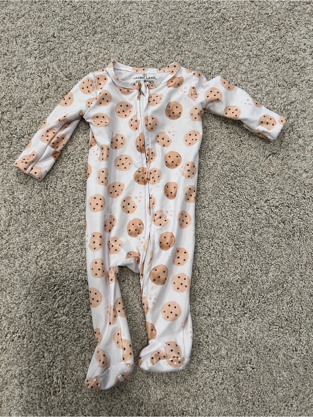 Caden Lane White Footed One-Piece with Tan Cookie Print